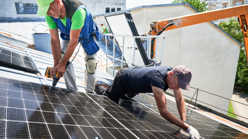 Solar panel installation on roof